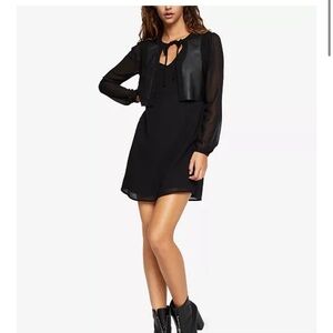 BCBGeneration Black Long-Sleeve Tie-Neck Mini Dress